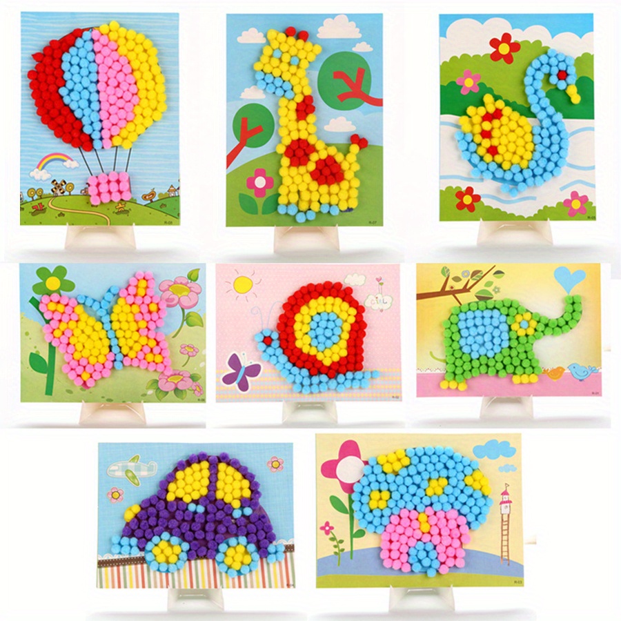 Painting Supplies - 2pcs 16x21 ซม.สีสัน Pom-Pom ภาพวาดการขนส่งสัตว์ DIY
