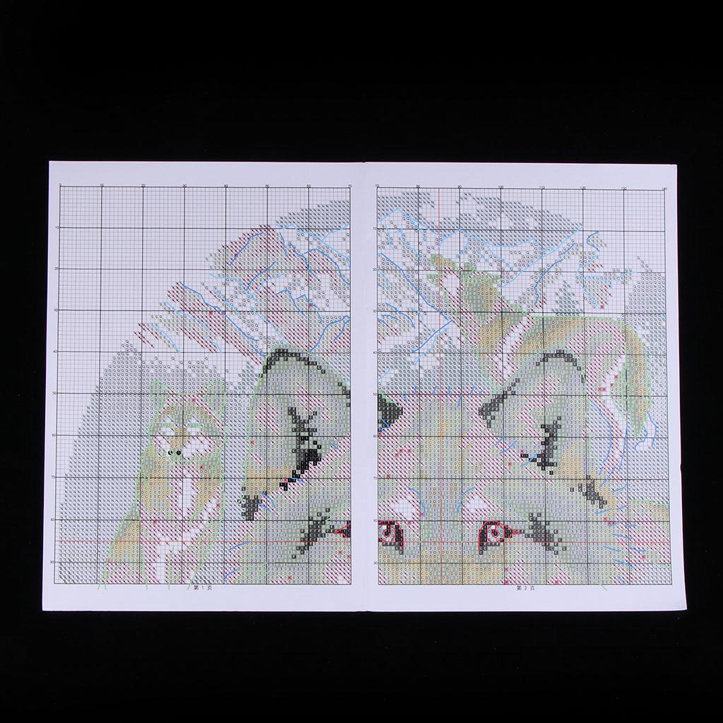 Cross Stitch Stamped Kits Beginners - ชุดเย็บปักถักร้อยลายหมาป่าพร้อมผ้าฝ้ายสำเร็จรูป ชุดงานฝีมือสำหรับตกแต่งบ้าน เหมาะสำหรับผู้เริ่มต้นและผู้ใหญ่