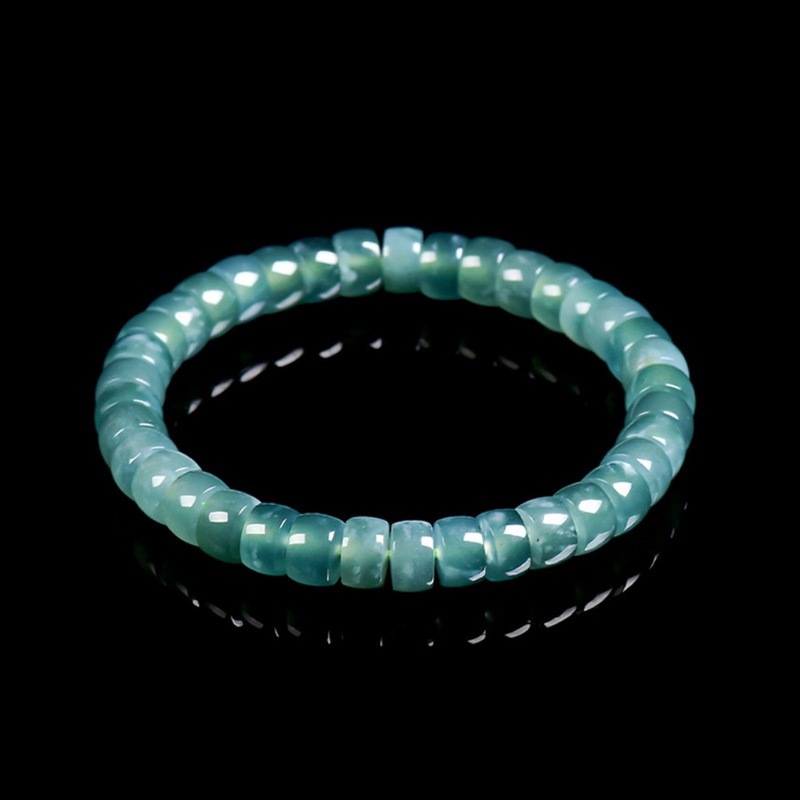 Beading - หยกแท้เกรดเอ สีน้ำเงินแบบโบราณ ทรงกระบอก สร้อยข้อมือลูกปัดน้ำแข็งสำหรับผู้หญิง เครื่องประดับหยกคุณภาพสูง