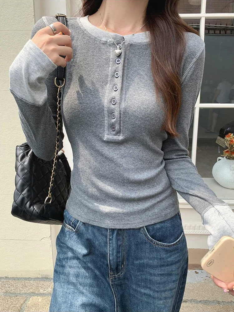 Embroidery - เสื้อยืด Y2K ลายปะติดปะต่อ 2025, เสื้อครุ๊งจ์สีตัดกัน, เสื้อยืดลำลองทรงเข้ารูปสไตล์ฮาราจูกุสำหรับผู้หญิง