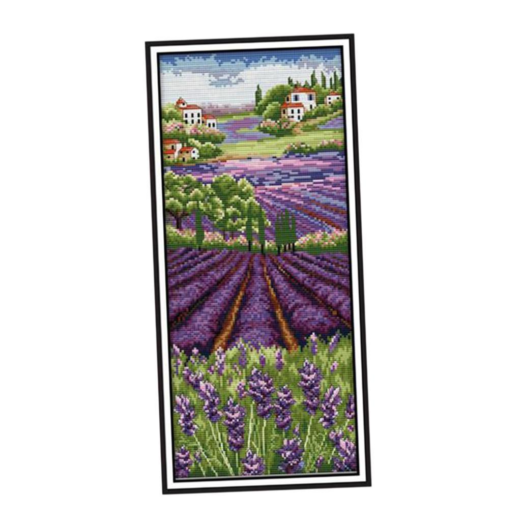 Cross Stitch Stamped Kits Beginners - ชุดเย็บปักถักร้อยลายดอกลาเวนเดอร์ พร้อมผ้าพิมพ์ลายสำเร็จรูป ชุดงานฝีมือ DIY สำหรับผู้ใหญ่ ผู้เริ่มต้น