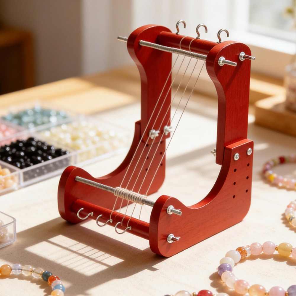 Craft Tools - ชุดเครื่องมือถักลูกปัดไม้ ปรับความยาวได้ อุปกรณ์ถักทอแบบตั้งโต๊ะสำหรับทำสร้อยข้อมือ สร้อยคอ เครื่องประดับ DIY