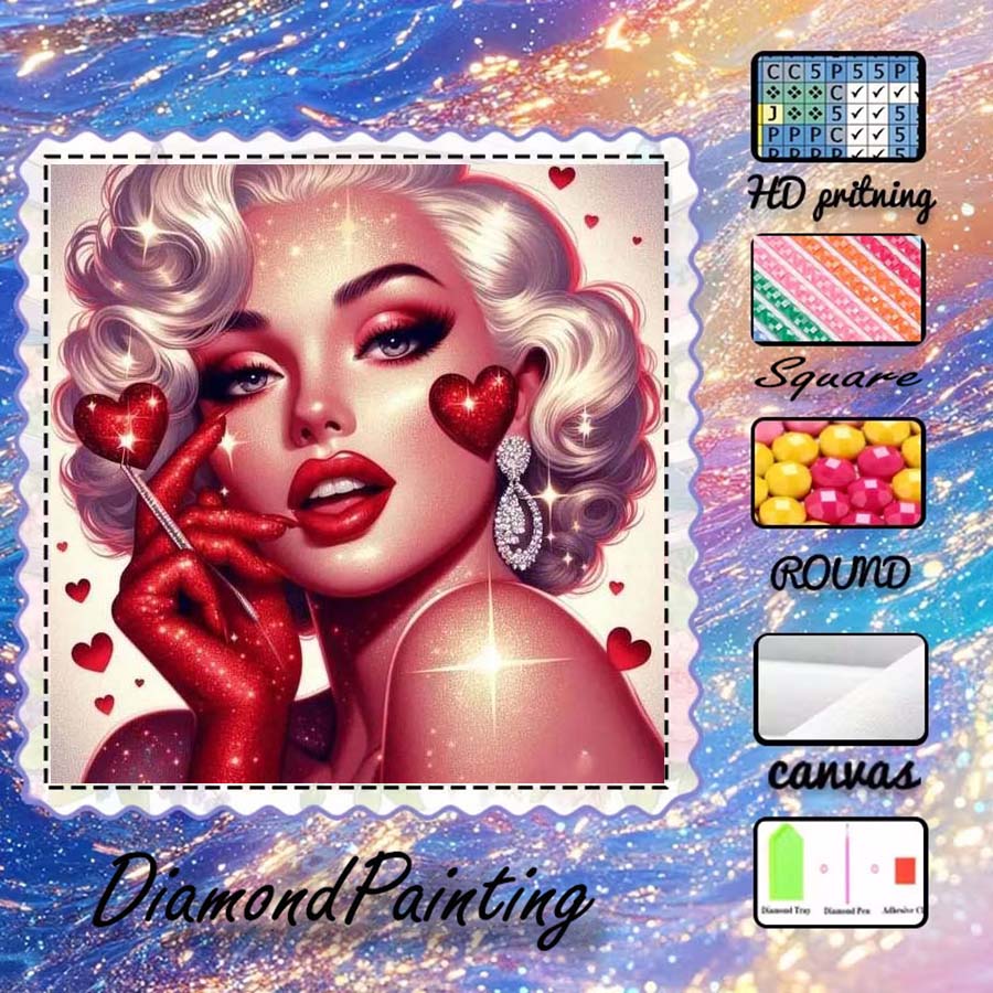 5D Diamond Painting Kit Full Drill - ผ้าฟล็อกกิ้ง 5D DIY 1 ชิ้น, ดอกสว่านพิเศษ,
