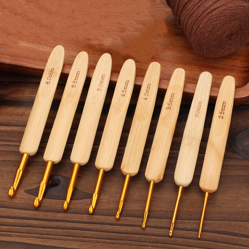 Wooden Crochet Hooks Ergonomic Handle - ไม้ไผ่ไม้ Handle ถักโครเชต์ Ergonomic สานเข็มหัตถกรรม DIY