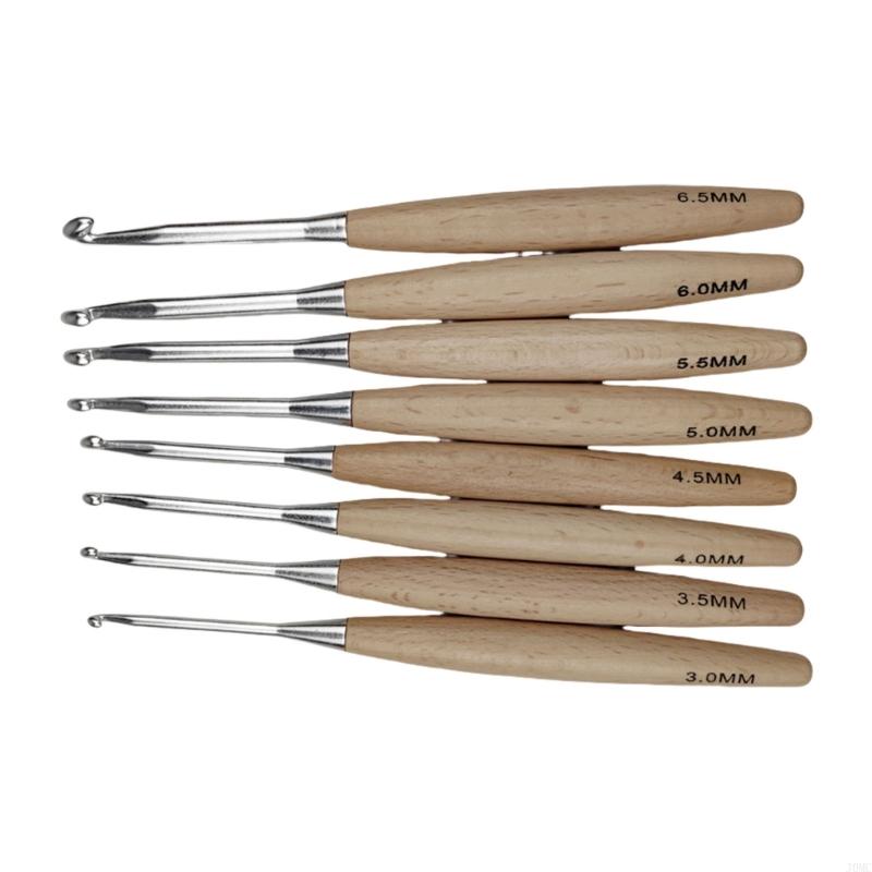 Wooden Crochet Hooks Ergonomic Handle - 8 ชิ้น Ergonomic ตะขอถักสำหรับเริ่มต้นผู้ใหญ่ถักโครเชต์ถักไม้ Handle เข็มถักโครเชต์