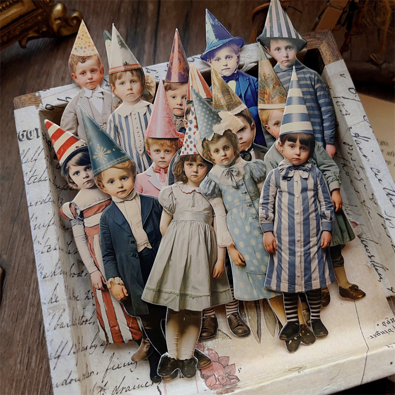 Vintage Junk Journal Scrapbooking Paper - ชุดกระดาษตกแต่งลายตัวตลกวินเทจ 15 ชิ้น สำหรับงานปาร์ตี้เด็ก กระดาษการ์ด สมุดจดบันทึก