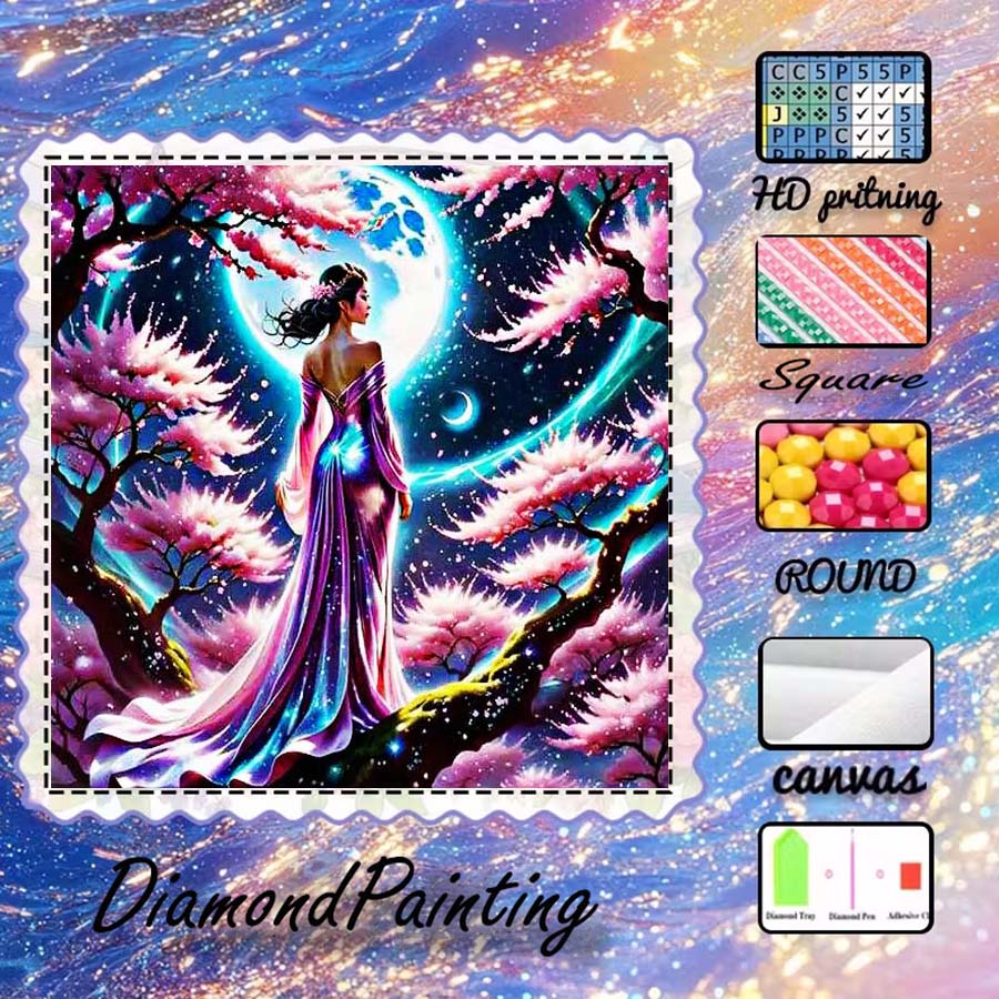 5D Diamond Painting Kit Full Drill - ผ้าฟล็อกกิ้ง 5D DIY 1 ชิ้น, ดอกสว่านพิเศษ,