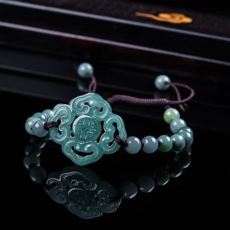 Beading - กำไลหยกแท้เกรด A ดีไซน์ดั้งเดิม แฟชั่นลูกปัดทรงกลมสีน้ำเงินน้ำแข็ง สำหรับผู้ชายและผู้หญิง