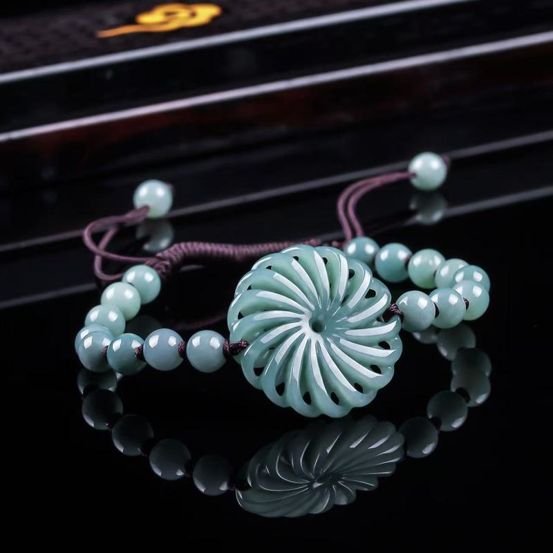 Beading - หยกธรรมชาติเกรด A นำโชค สร้อยข้อมือลูกปัดกลมแท้ จี้หยกน้ำเงิน หยกน้ำแข็ง