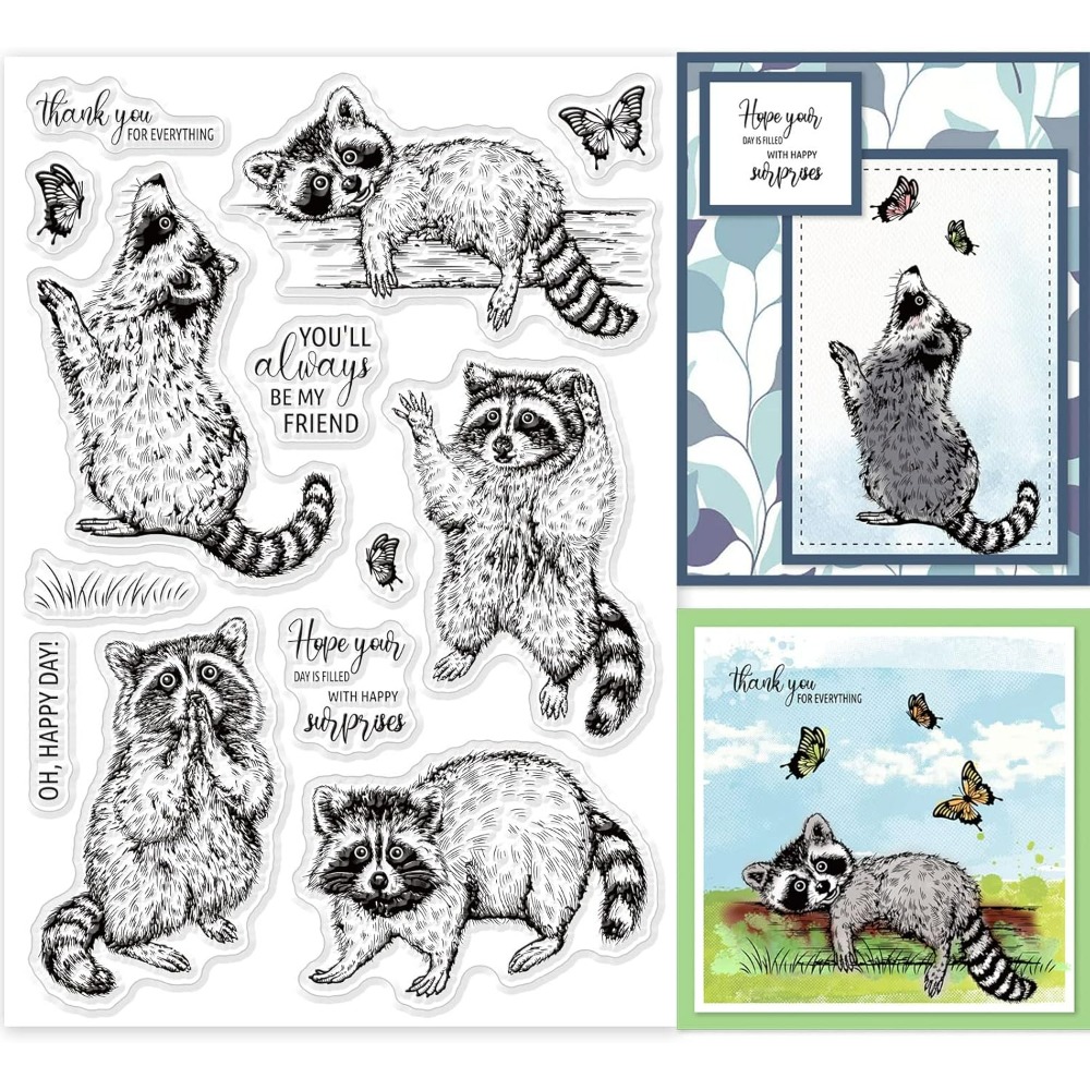 Clear Silicone Stamps For Card Making - แรคคูนที่เหมือนจริงแสตมป์ใสรูปสัตว์ผีเสื้อตรายางประทับซิลิโคนใสสำหรับบัตรทำ DIY สมุดติดรูปสมุดบันทึก