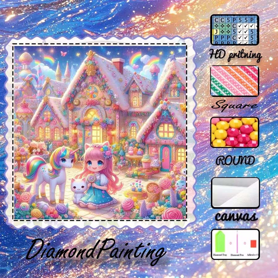 5D Diamond Painting Kit Full Drill - ผ้าฟล็อกกิ้ง 5D DIY 1 ชิ้น, ดอกสว่านพิเศษ,