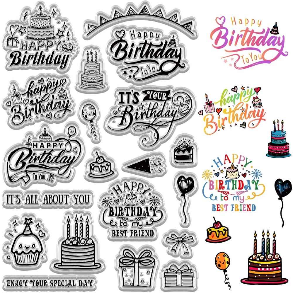 Clear Silicone Stamps For Card Making - Happy Birthday ล้างแสตมป์สําหรับทําบัตร Blessing Words โปร่งใสแสตมป์ยางซิลิโคนแสตมป์