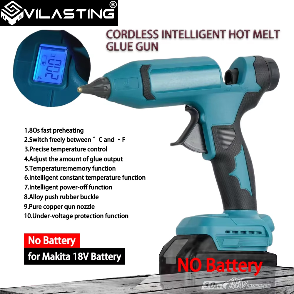 Hot Melt Glue Gun Cordless - ปืนกาวร้อนไฟฟ้าไร้สาย VILASTING พร้อมจอ LED ปรับอุณหภูมิได้ ขนาด
