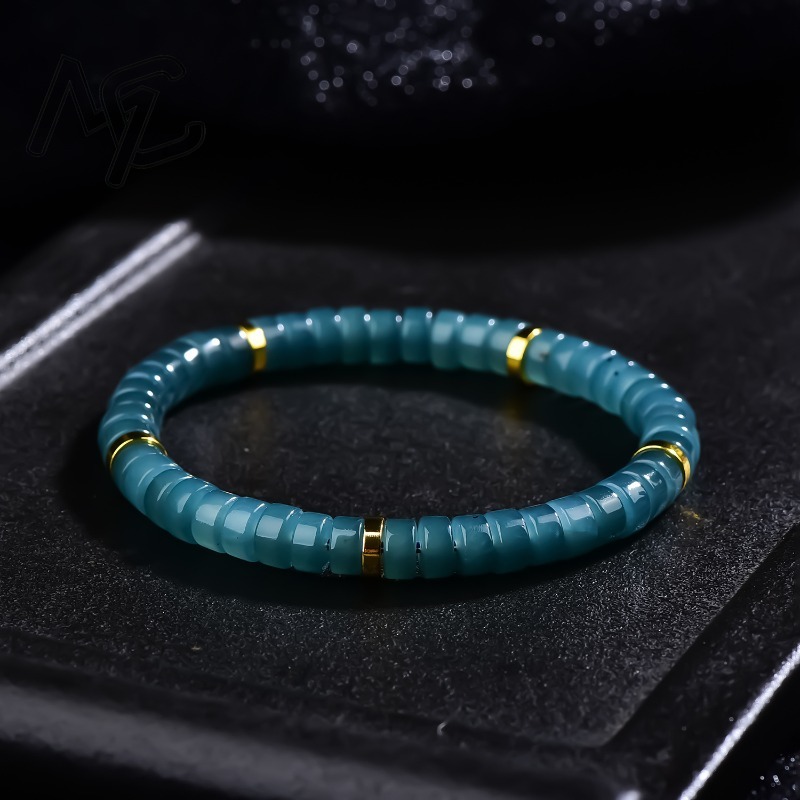 Beading - สร้อยข้อมือลูกปัดหยกธรรมชาติสีน้ำเงินคุณภาพหรูหรา เครื่องประดับแฟชั่น ดีไซน์ประณีต พร้อมใบรับรองของขวัญ