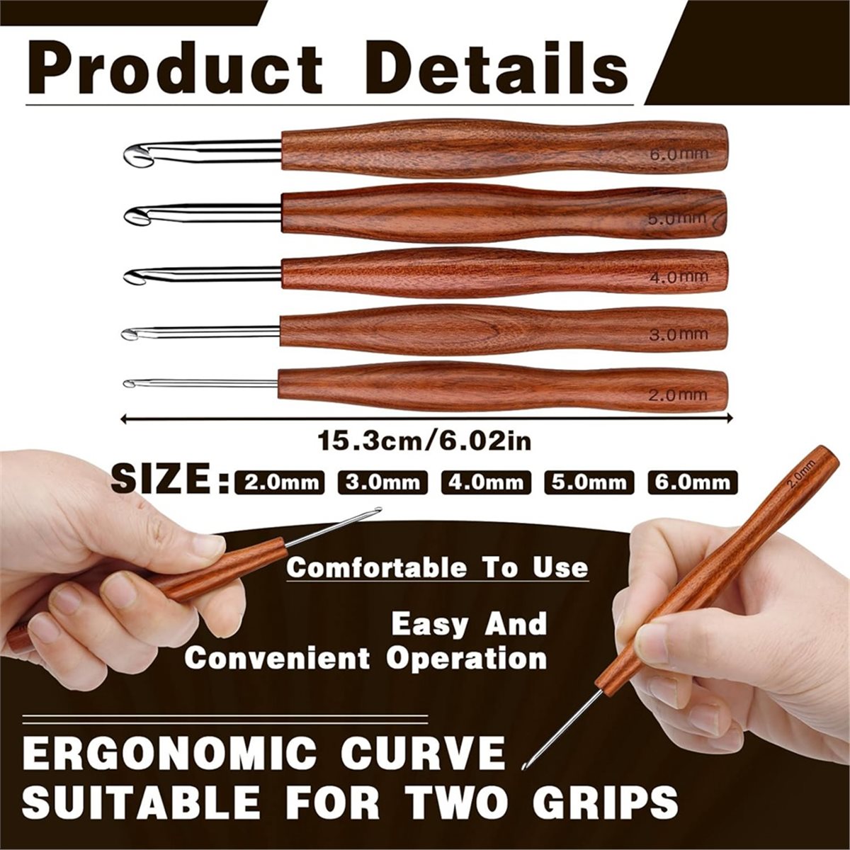 Wooden Crochet Hooks Ergonomic Handle - NOCM เข็มโครเชต์ 5 ชิ้น, เข็มโครเชต์อะลูมิเนียม 5