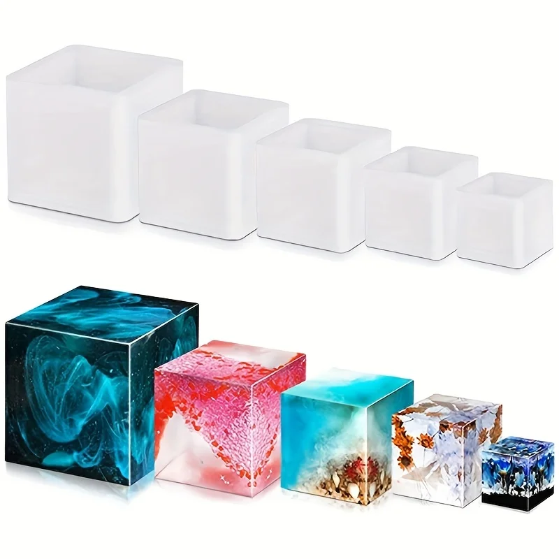 Silicone Epoxy Resin Molds Set - 5 ชิ้นแม่พิมพ์เรซินสี่เหลี่ยมซิลิโคน, อีพ็อกซี่เรซินเทแม่พิมพ์ DIY กล่องเรซินแม่พิมพ์ซิลิโคนเรซินชุดแม่พิมพ์, โปร่งใส