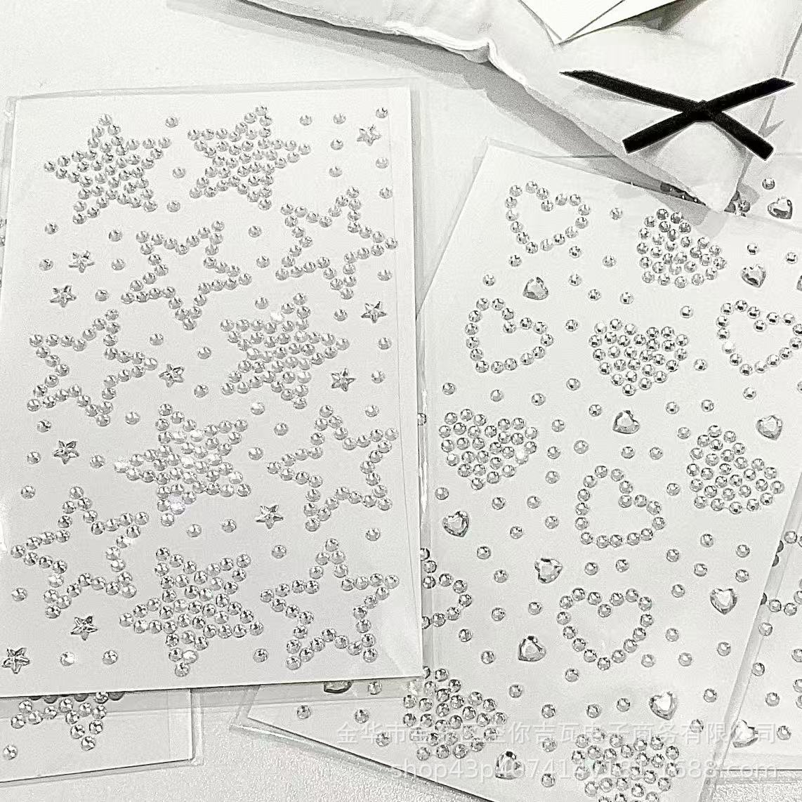 Scrapbooking - สติกเกอร์รูปหัวใจประดับเพชรพลอยสีเงิน สำหรับตกแต่งเล็บ การ์ด สมุดภาพ และงานประดิษฐ์สไตล์บล็อกเกอร์