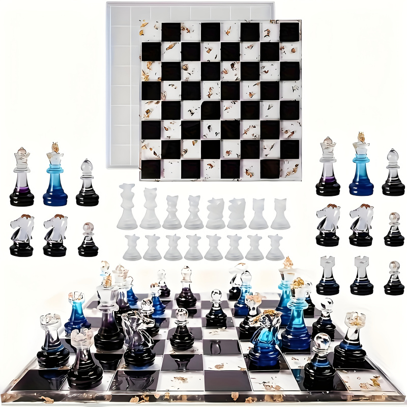 Silicone Epoxy Resin Molds Set - 11Chessboard16เรซินชุดแม่พิมพ์ซิลิโคน,3Dหมากรุกเรซิ่นแม่พิมพ์ซิลิโคน,คริสตัลอีพ็อกซี่เรซิ่นหมากรุกแม่พิมพ์,เหมาะสําหรับทําEpo