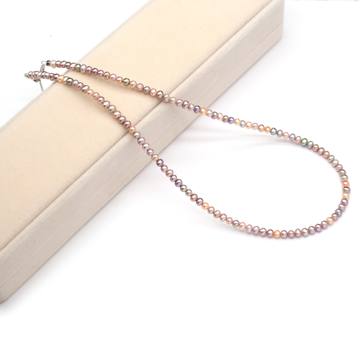 Beading - สร้อยคอไข่มุกน้ำจืดธรรมชาติแท้ 3-4 มม. สีสันหลากหลาย สร้อยไข่มุกทรงกลมสำหรับผู้หญิง เครื่องประดับเสริมเสน่ห์