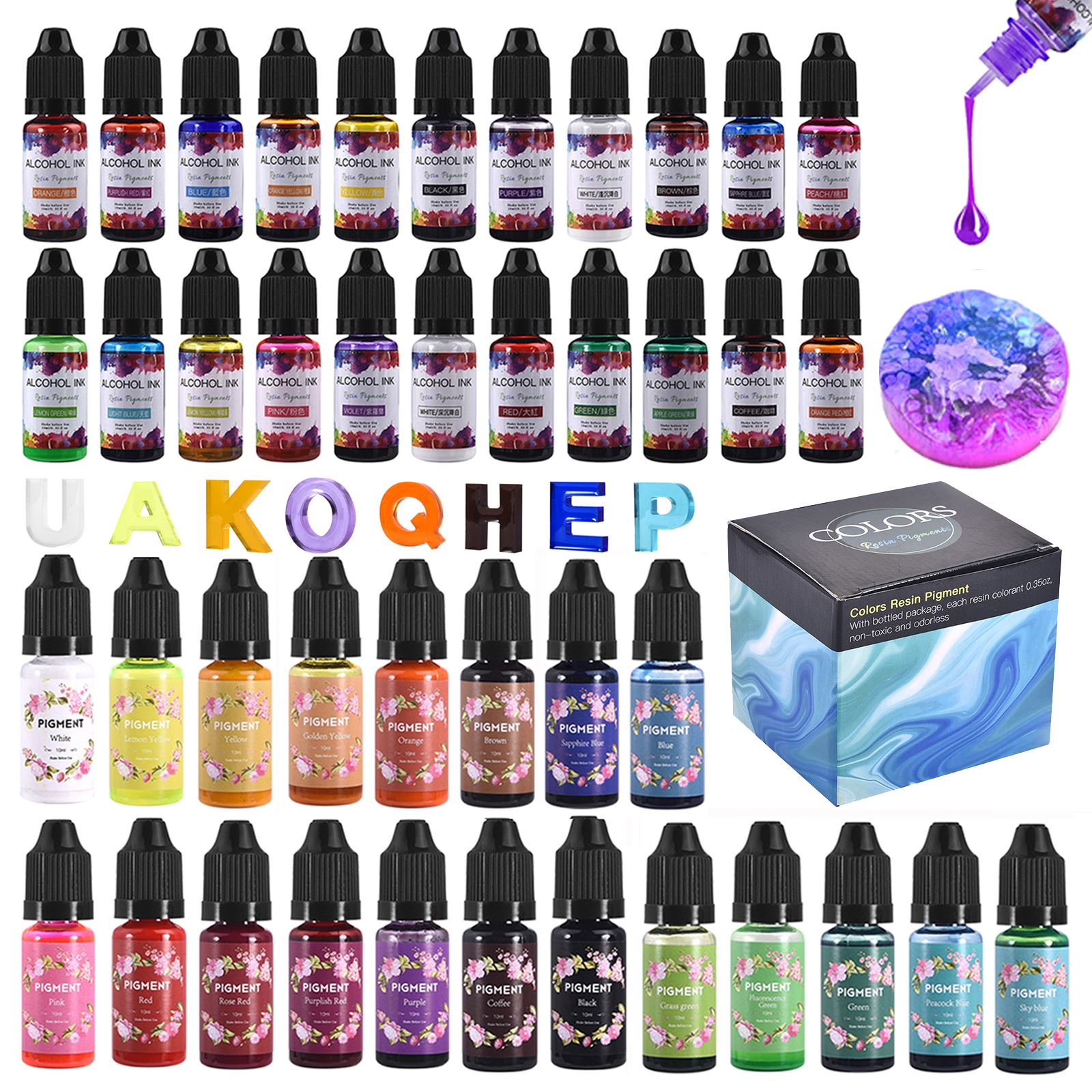 Silicone Epoxy Resin Molds Set - 1 ชุดเรซิ่นPigment Kit Artหมึกแอลกอฮอล์LiquidสีDye Ink Diffusion