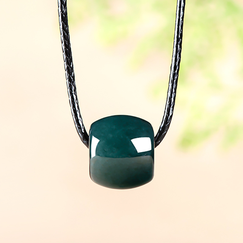 Beading - จี้สร้อยคอหยกพม่าแท้สีน้ำเงินเข้ม ลวดลายทางน้ำ พร้อมใบรับรองของแท้