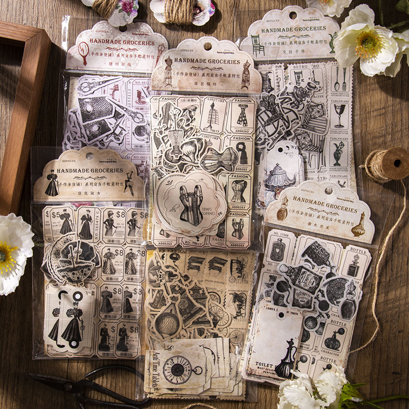 สติกเกอร์วินเทจ60ชิ้น + วัสดุก - Vintage Junk Journal Scrapbooking Paper บทวิจารณ์และราคา