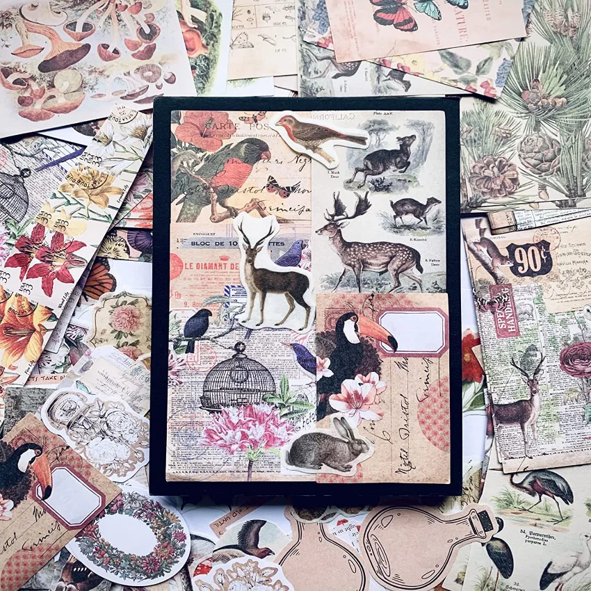 สติกเกอร์วินเทจสำหรับตกแต่งสมุ - Vintage Junk Journal Scrapbooking Paper บทวิจารณ์และราคา