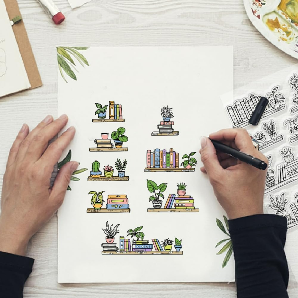 Potted Bookshelf ล้างแสตมป์หนั - Clear Silicone Stamps For Card Making บทวิจารณ์และราคา