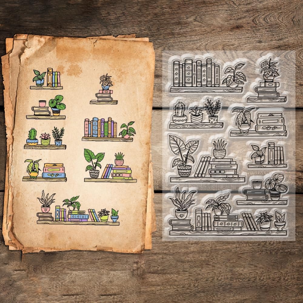 Potted Bookshelf ล้างแสตมป์หนั - Clear Silicone Stamps For Card Making บทวิจารณ์และราคา
