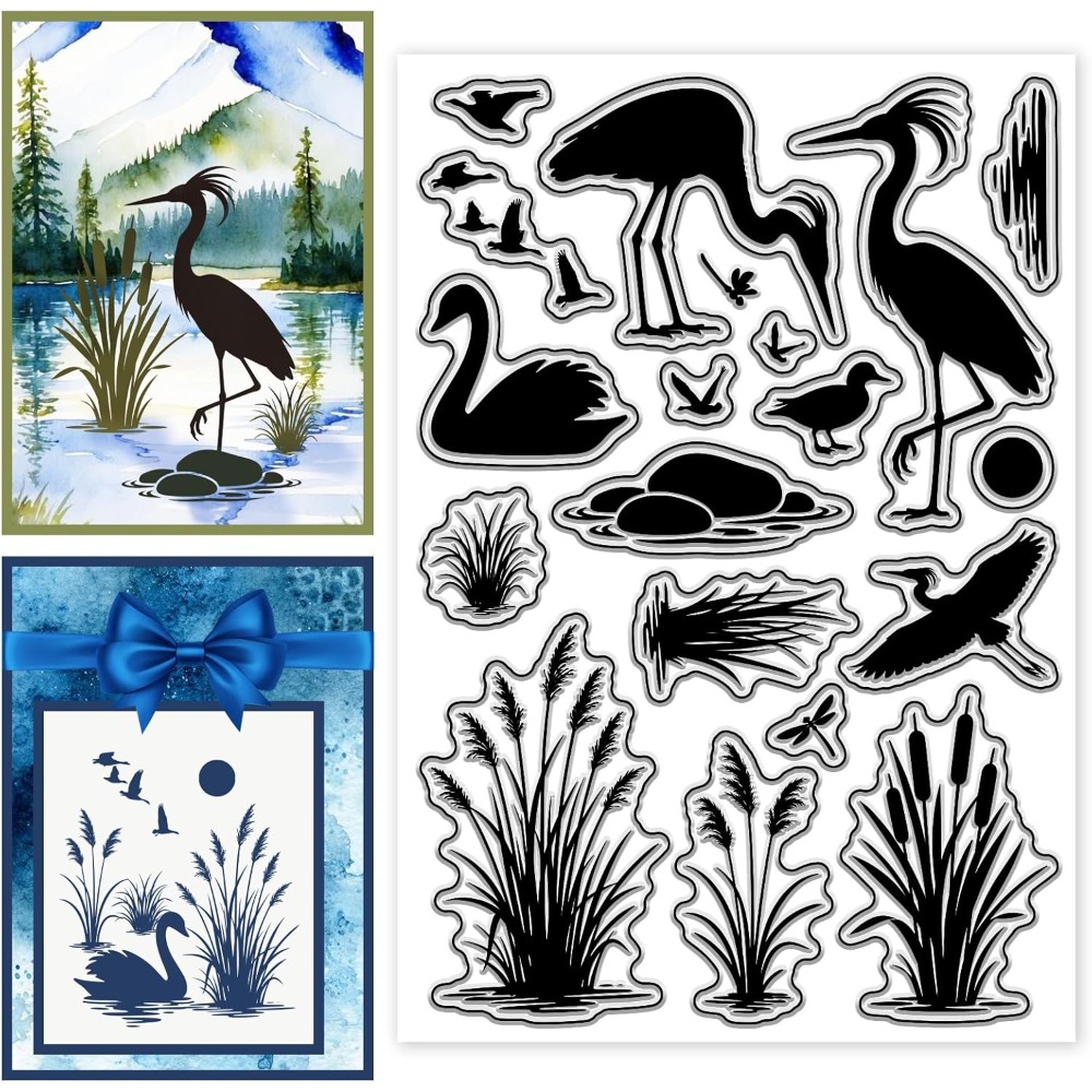 แสตมป์ลายพิมพ์นกในพื้นที่ชุ่มน - Clear Silicone Stamps For Card Making บทวิจารณ์และราคา