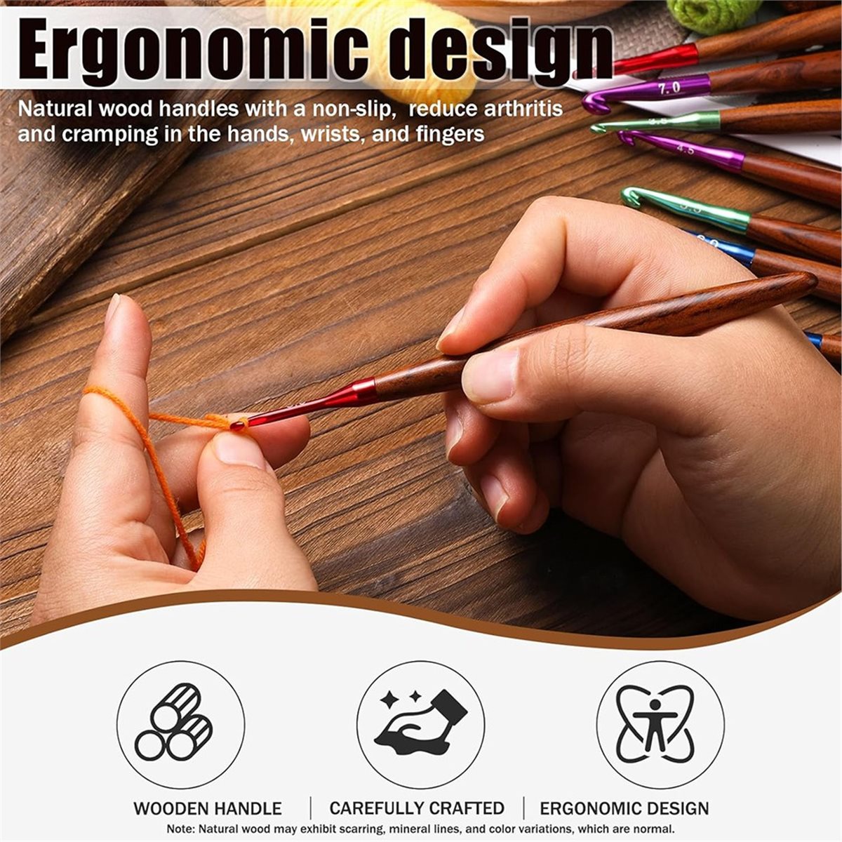 ชุดเข็มโครเชต์ใหม่ปี 2026, เข็ - Wooden Crochet Hooks Ergonomic Handle บทวิจารณ์และราคา