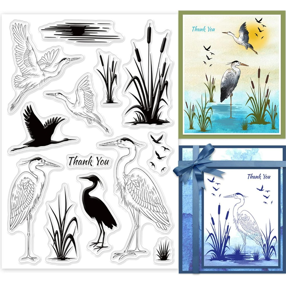 Heron ล้างแสตมป์ Wetland Silho - Clear Silicone Stamps For Card Making บทวิจารณ์และราคา