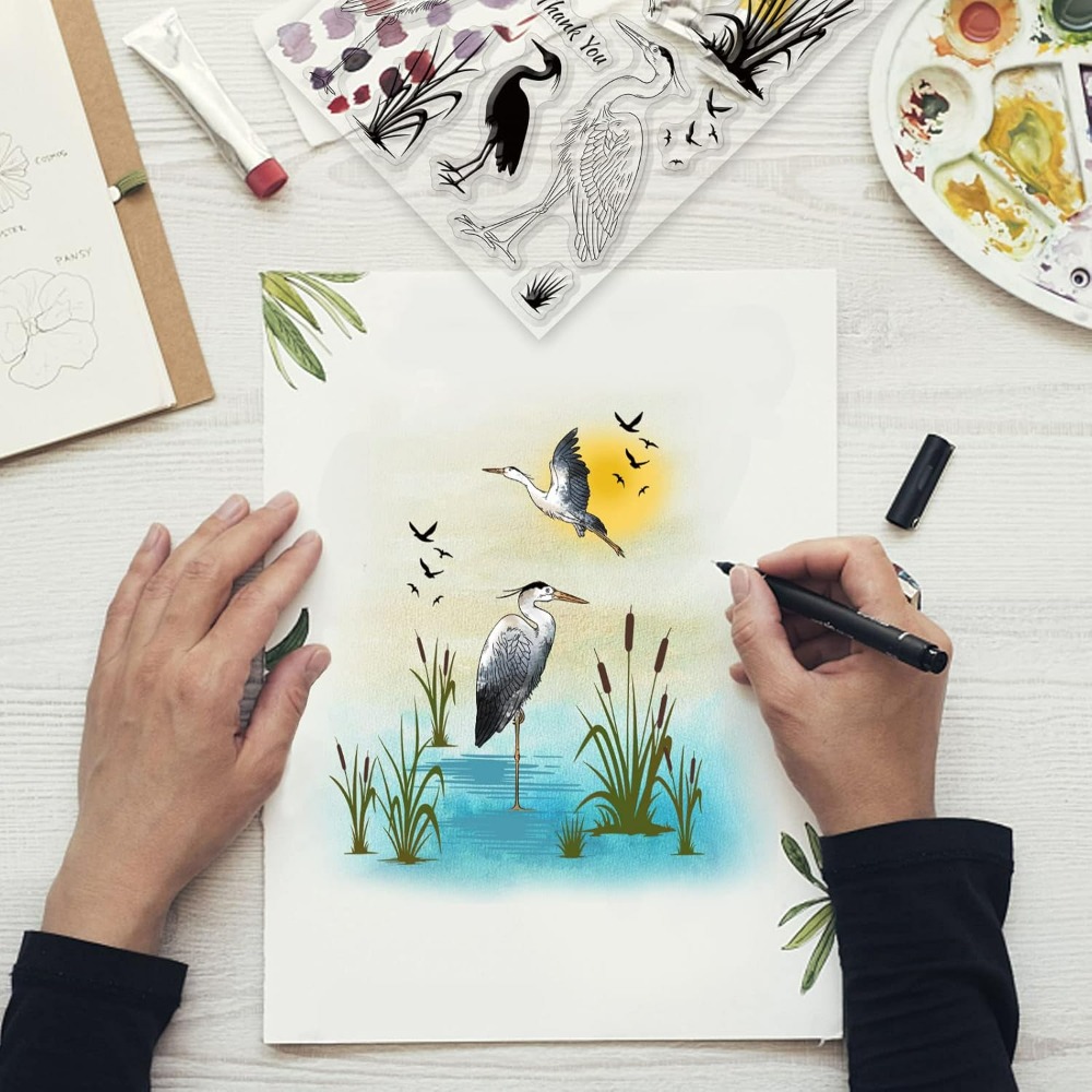 Heron ล้างแสตมป์ Wetland Silho - Clear Silicone Stamps For Card Making บทวิจารณ์และราคา