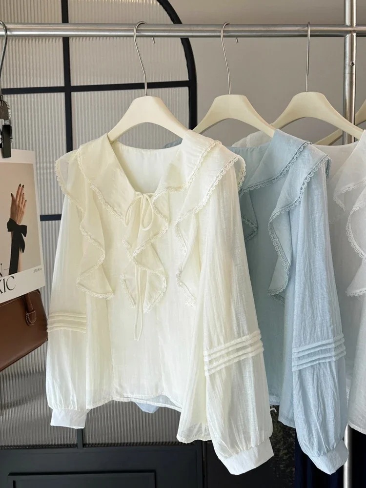 เสื้อเบลาส์แขนยาวคอวีสไตล์ฝรั่ - Embroidery บทวิจารณ์และราคา