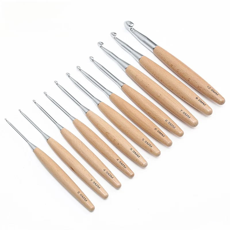 1/11 ชิ้น เข็มโครเชต์ด้ามไม้ ข - Wooden Crochet Hooks Ergonomic Handle บทวิจารณ์และราคา